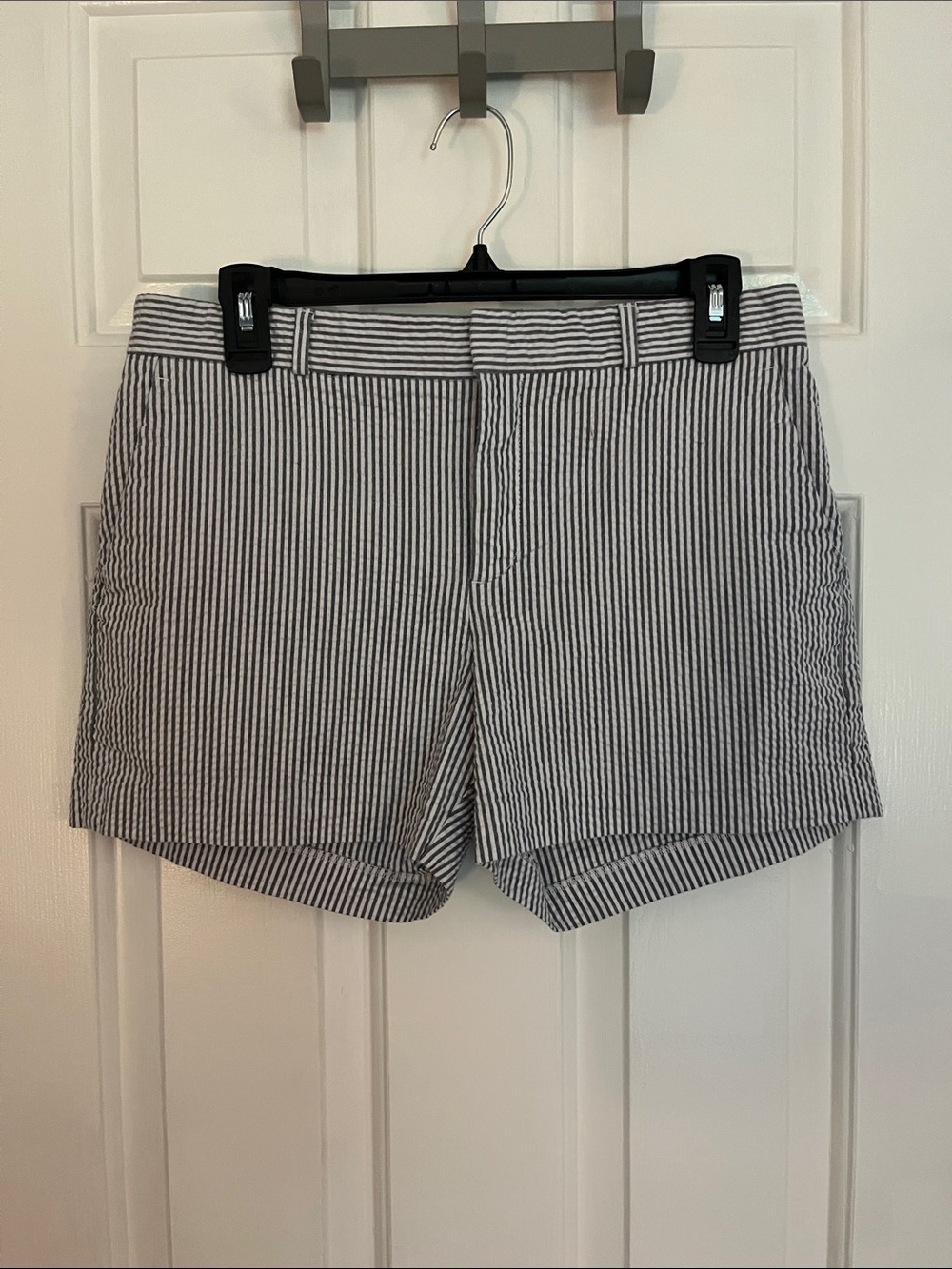J. Crew Navy and White Striped Seersucker  Shorts